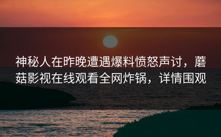 神秘人在昨晚遭遇爆料愤怒声讨，蘑菇影视在线观看全网炸锅，详情围观